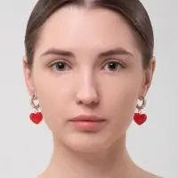 Серьги со съёмным элементом &laquo;Трансформер&raquo; сердечки, красные в серебре