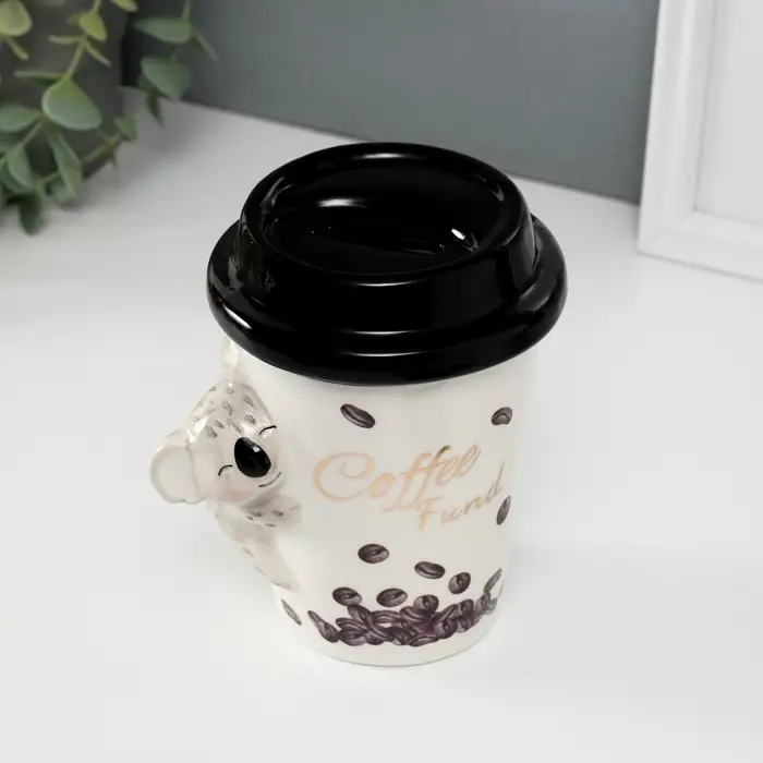 Копилка для денег &laquo;Коала с кофе&raquo;, керамика, 10.2&times;12.8&times;14.2 см
