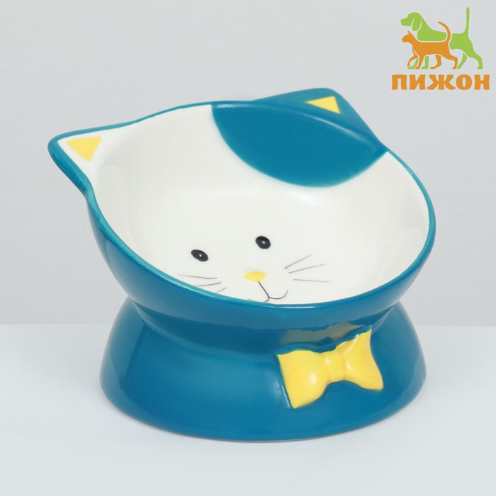 Миска керамическая  Миска керамическая "Киса" на подставке-лапках 200 мл  13 х 12 х 8 см, голубая