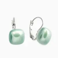 Серьги пластик "Майорика" квадрат, цвет светло-зелёный в серебре