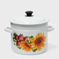 Кастрюля эмалированная, 7 л, d=24 см, с крышкой, деколь МИКС, белая