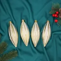 Ёлочные игрушки набор 4 шт. &laquo;Сосулька полосатая блестящая&raquo; 13.5&times;4.5 см, золотисто-белый