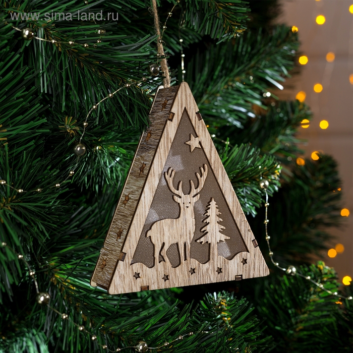 Ёлочная игрушка «Олень и ёлка», от батареек, свечение тёплое белое Ёлочная игрушка «Олень и ёлка», от батареек, свечение тёплое белое