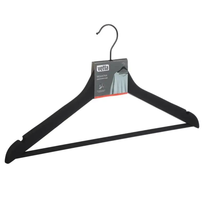 VETTA Вешалка деревянная, софт тач, 44.5x23x1.2см, черная