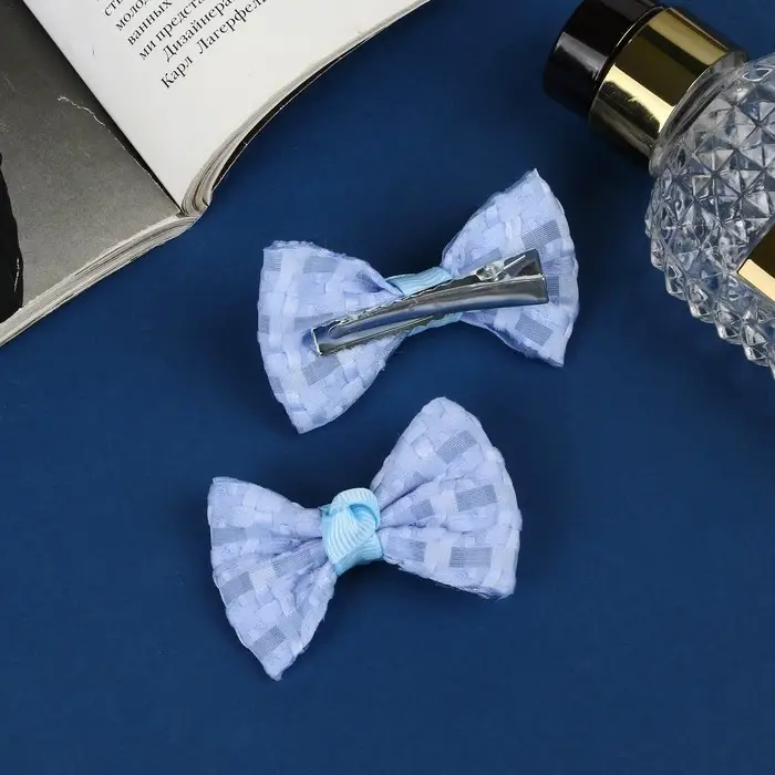 Зажим для волос  Зажим для волос "Школьница" (набор 2 шт) узор, 6 см, голубой