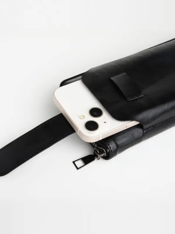 Портмоне мужское на молнии, отдел для телефона, карт, монет, цвет чёрный