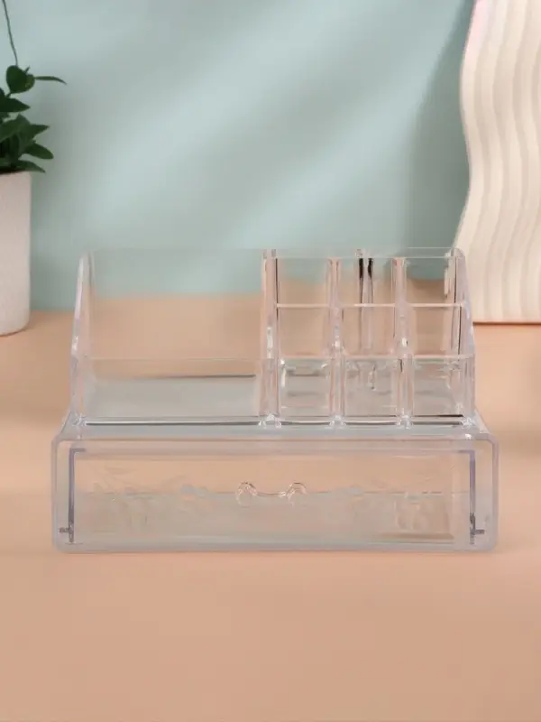 Органайзер для хранения косметики, 9 секций, с выдвижным ящиком, 18.5&times;10&times;11.5 см, прозрачный