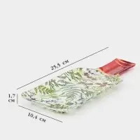 Блюдо новогоднее сервировочное Доляна &laquo;Еловые ветки&raquo;, 25.5&times;10.4 см, h=1.7 см, стекло, белое, зелёное