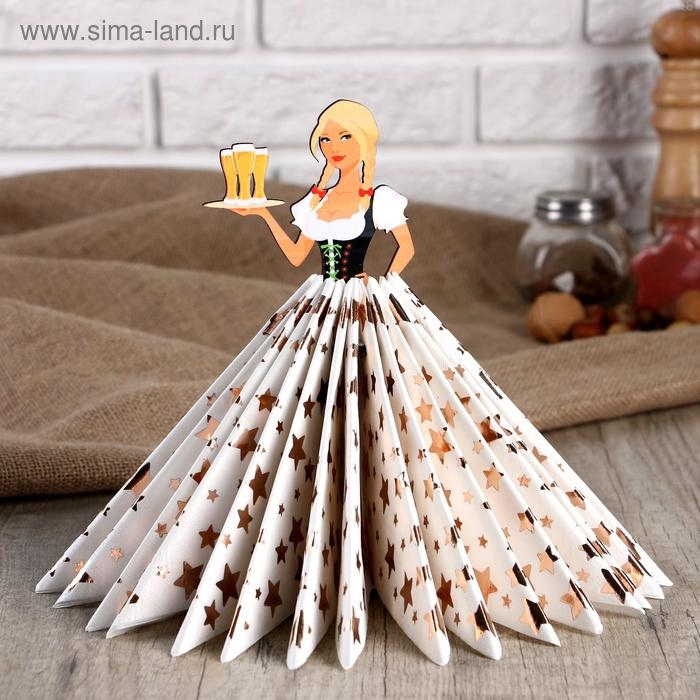 Салфетница деревянная «Девушка официантка с пивом с косами», цветная наклейка Салфетница деревянная «Девушка официантка с пивом с косами», цветная наклейка