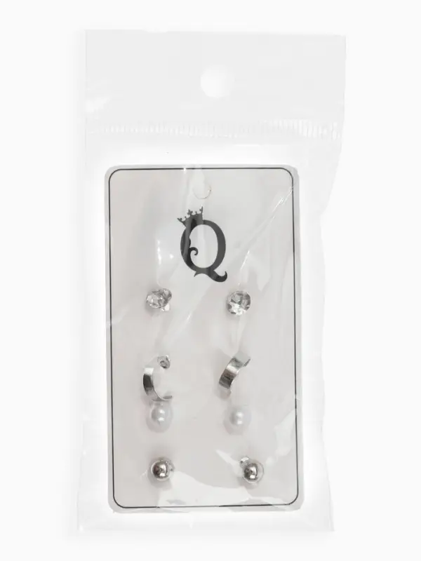 Серьги пусеты QF &laquo;Романтика&raquo;, 4 пары, кольца, белые в серебре