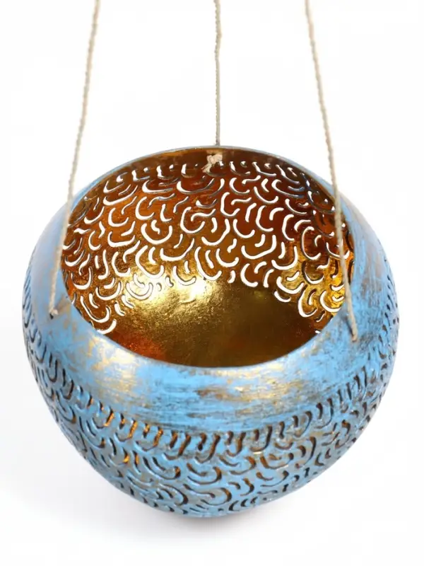 Подсвечник подвесной из кокоса, 14&times;14&times;10 см, сине-золотой