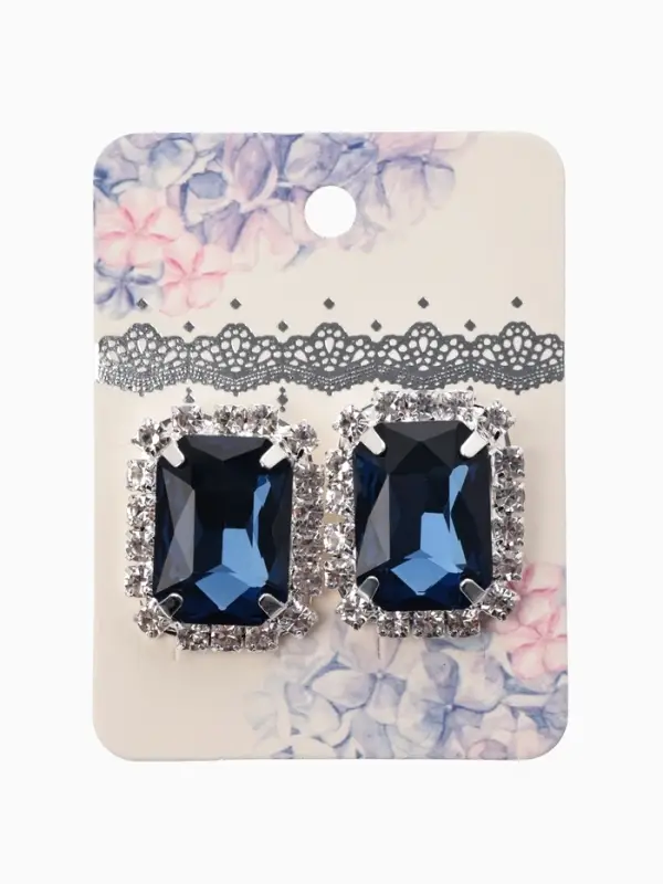 Серьги со стразами Серьги со стразами "Роскошь", прямоугольник, цвет тёмно.сине-белый в серебре