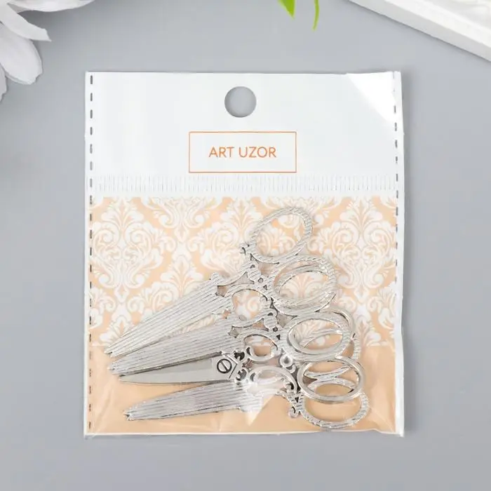 Декор металл для творчества "Ажурные ножницы" серебро (А9361) 3,6х2,5 см