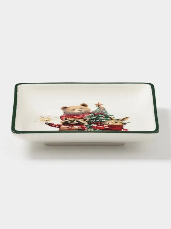 Тарелка сервировочная новогодняя Доляна «Сказки зимнего леса», 15×15×3 см, доломит, белая