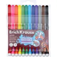 Фломастеры ErichKrause Safari Ultra Washable 12 цветов, в футляре с европодвесом