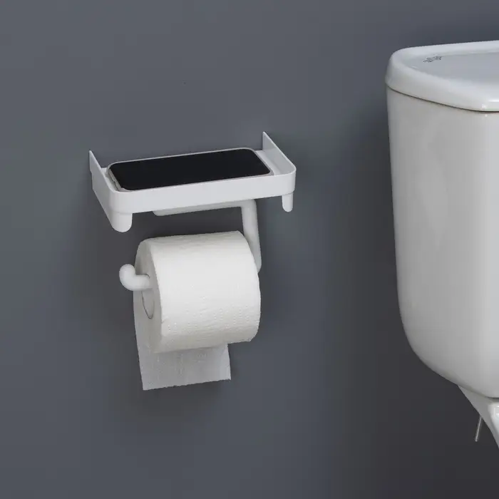 Держатель для туалетной бумаги с полочкой, белый