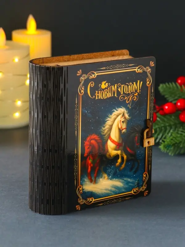 Новогодняя копилка-шкатулка "Тройка лошадей" 14х12х5 см