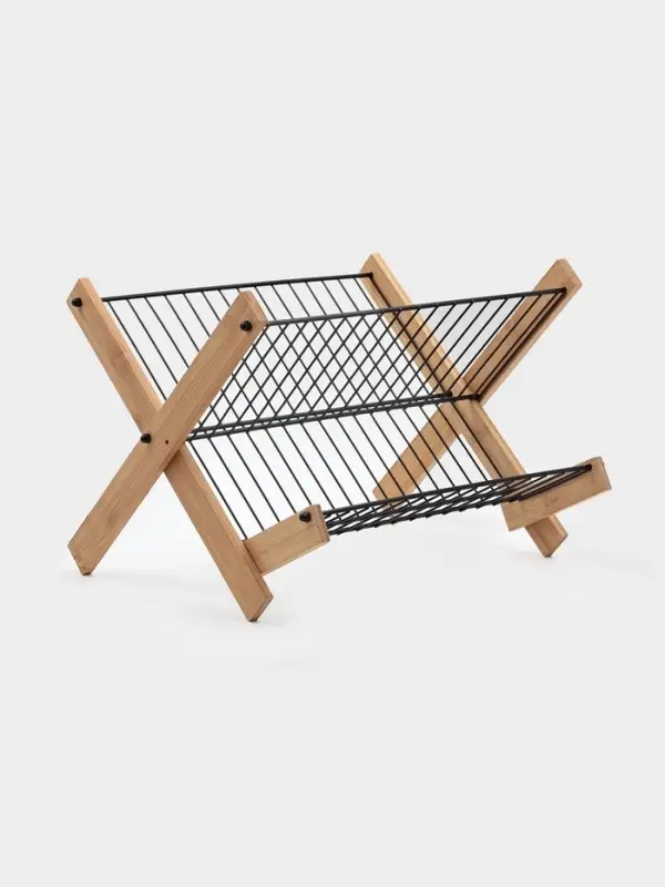 Сушилка для посуды Доляна Meli, 2 уровня, 39.5&times;34&times;27.5 см, бамбук, металл, чёрная