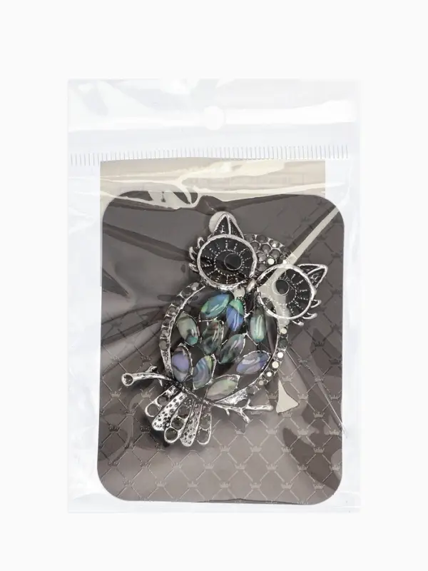 Брошь-кулон &laquo;Галиотис. Филин ночной&raquo;, зелёная в чернёном серебре