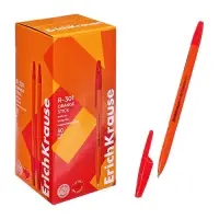Ручка шариковая ErichKrause R-301 Orange Stick, узел 0.7 мм, чернила красные, длина линии письма 2000 метров, штрихкод на ручке