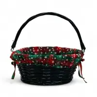 Корзина плетеная 32 х 32 х 14 см, ручка h=14 см зеленый НГ ткань