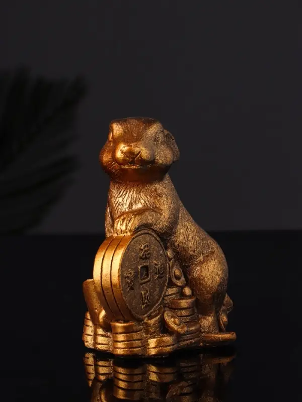 Набор "Кролик фен-шуй с подсвечником", 12х20 см, бронза