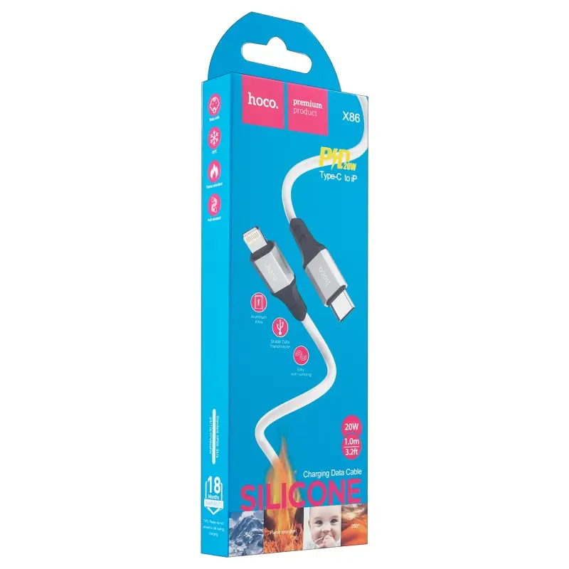 Кабель X86 Type-C на Lightning 1m 20W HOCO белый