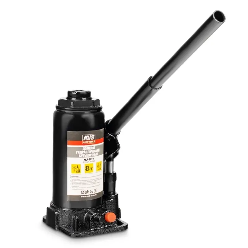 Домкрат гидравлический AVS HJ-B8T, 8т, 200-405мм. с клапаном (сумка, ремкомплект)