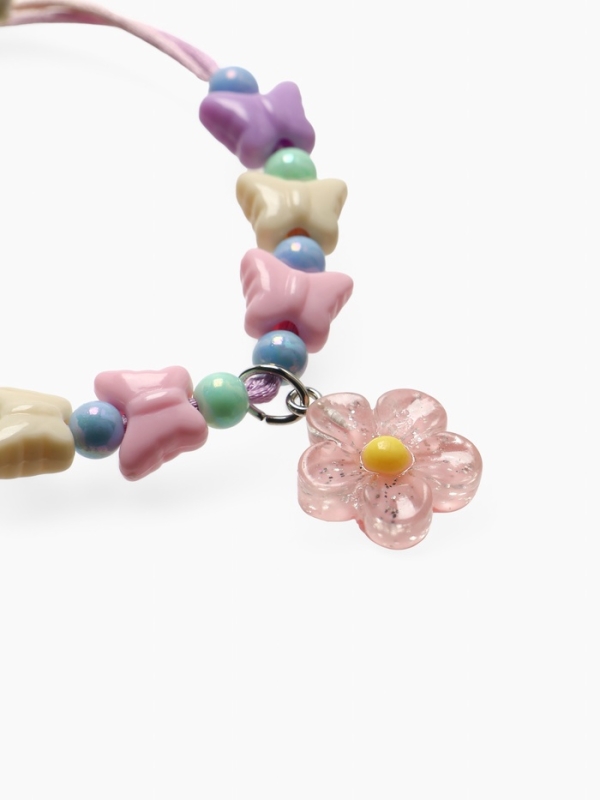 Браслет детский "Выбражулька" на затяжке,, цветок с бусинами бабочки, цветной