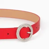 Ремень жен, 06-01-02-01, 3,5*0,3*110 см, без винта, пряжка серебро, 1 прокол, красный