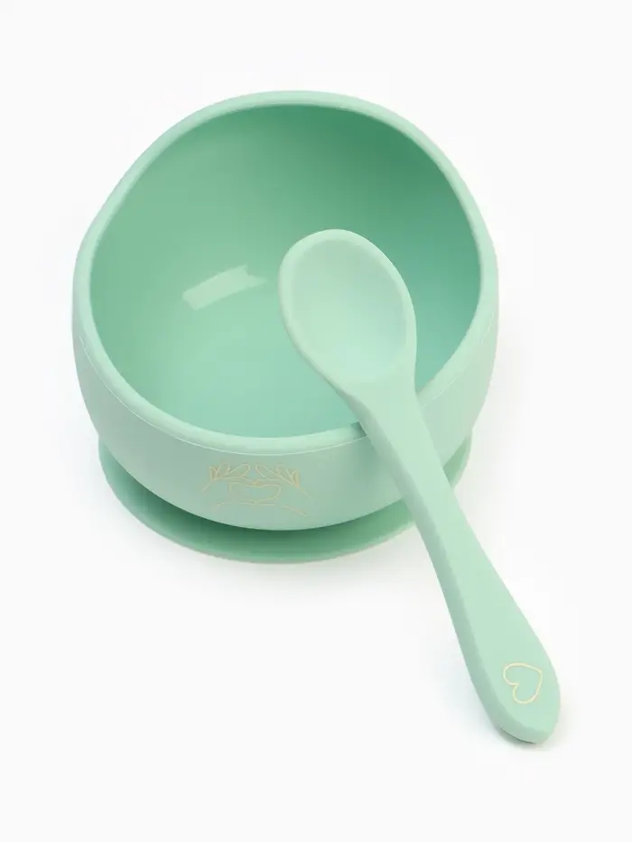 Тарелка детская на присоске и ложка, бирюзовый, Mum&Baby Тарелка детская на присоске и ложка, бирюзовый, Mum&Baby