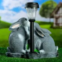 Садовая фигура - фонарь из полистоуна &laquo;Зайцы у фонаря&raquo;, 28&times;18&times;34 см