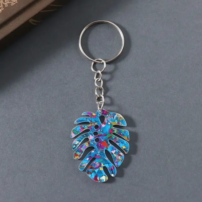 Брелок акрил двусторонний "Блестящий тропический лист" 3,9х3х0,2 см