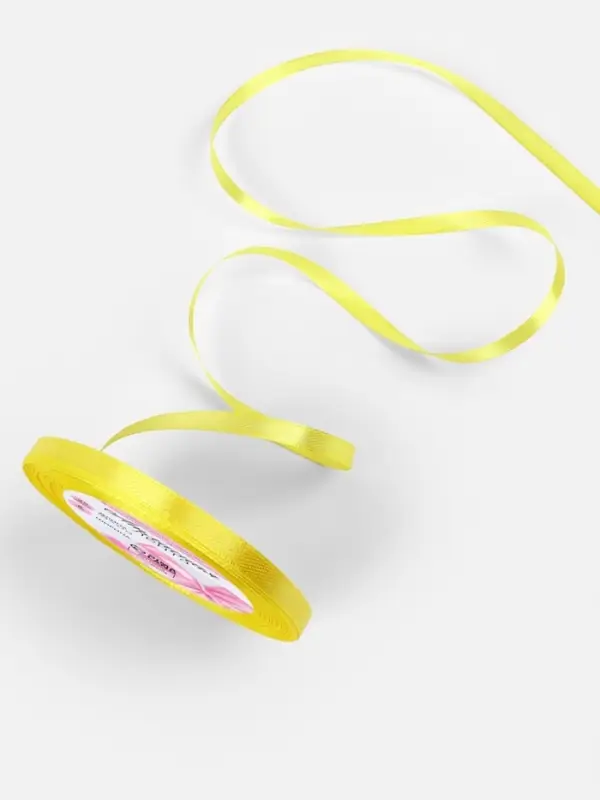 Лента атласная, 6 мм, 23&plusmn;1 м, жёлтая №15