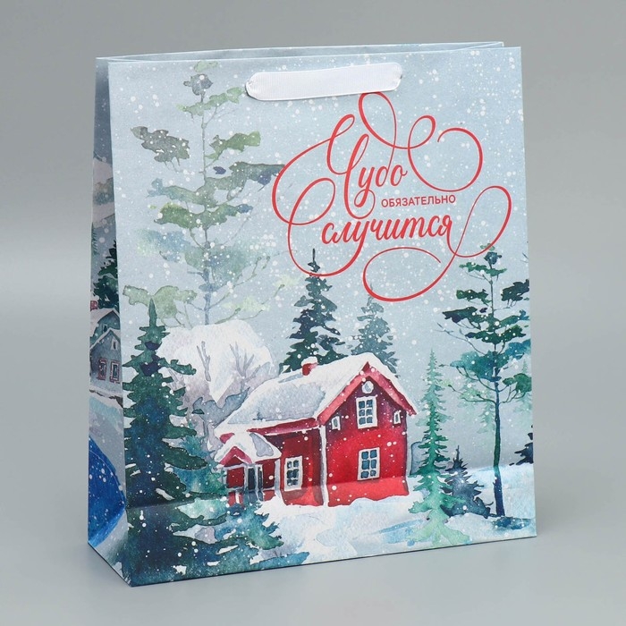 Пакет подарочный новогодний крафтовый вертикальный «Чудеса случаются», M 26 х 30 х 9 см, Новый год Пакет подарочный новогодний крафтовый вертикальный «Чудеса случаются», M 26 х 30 х 9 см, Новый год