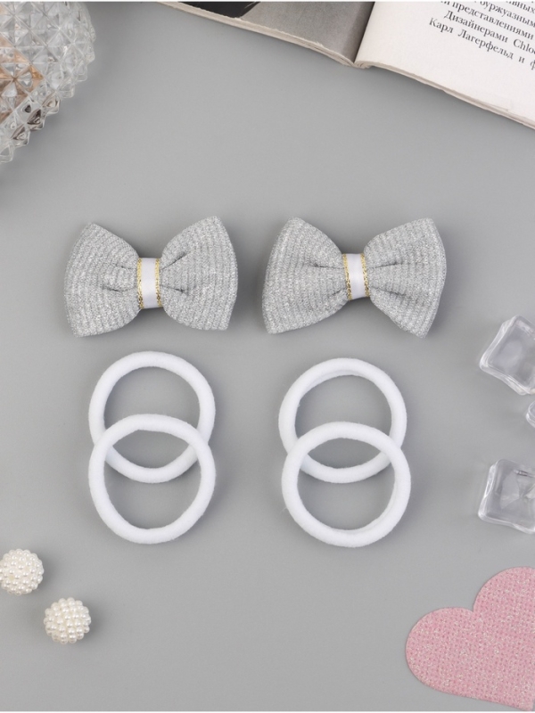 Набор для волос Набор для волос "Школьница галант" (4 резинки 3,5 см, 2 зажима 5,5 см) сияние, серо-белый