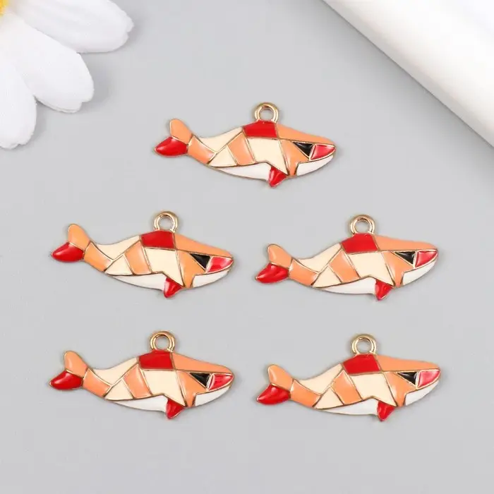 Декор для творчества металл, эмаль "Акула оранжевая" золото 0,3х3,1х1,5 см