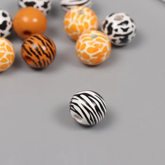 Бусины для творчества дерево "Звериный принт" набор 10 шт 1,6х1,6х1,6 см