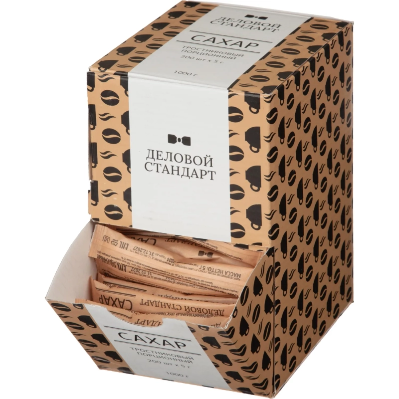 Сахар порционный в стиках Деловой стандарт тростник 5г (200 шт/уп) шоу-бокс
