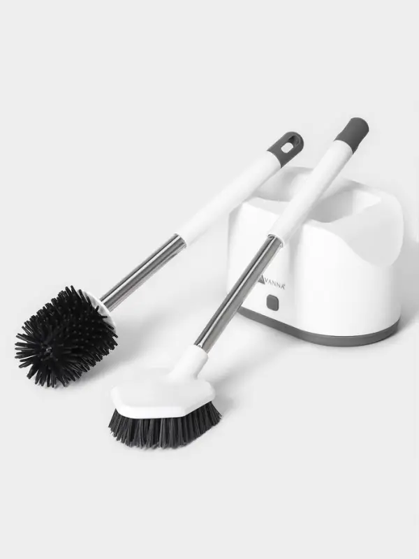 Ёршик для унитаза SAVANNA, силиконовый с щёткой, 18.9&times;12&times;40.5 см, белый