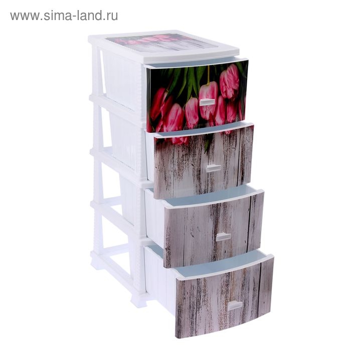 Комод 4-х секционный «Декор. Тюльпаны», МИКС