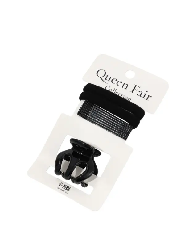Набор для волос QF &laquo;Вивьен&raquo;, 2 резинки 5.5 см, 8 невидимок 5.5 см, краб 3 см, зубья, чёрный