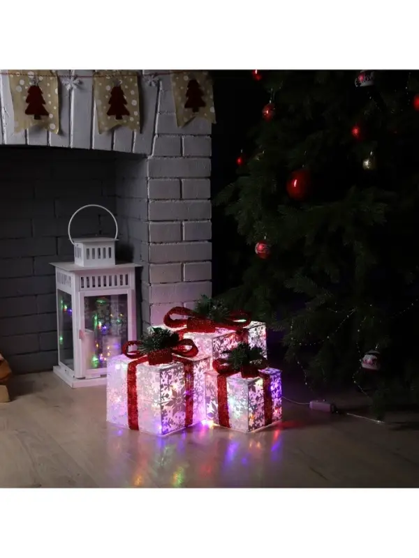 Светодиодная фигура &laquo;Цветные подарки&raquo; 15, 20, 25 см, текстиль, металл, 220 В, свечение мульти