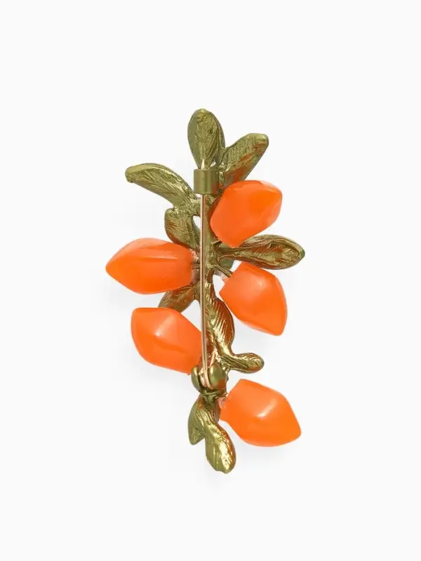 Брошь &laquo;Облепиха&raquo;, оранжево-зелёная в серебре