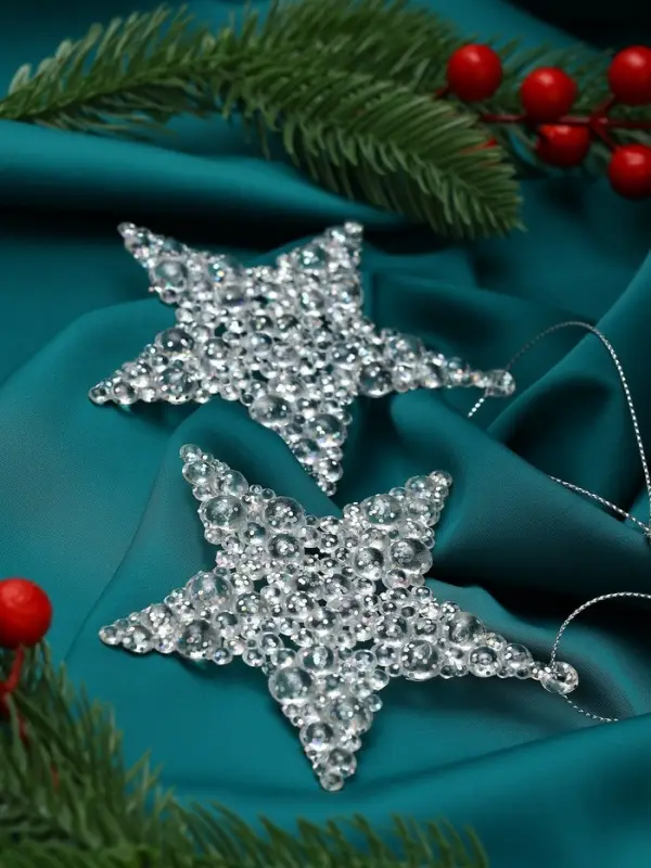 Ёлочные игрушки 2 шт. &laquo;Зимнее волшебство. Звезда - магия&raquo;, 9.5 см, прозрачный