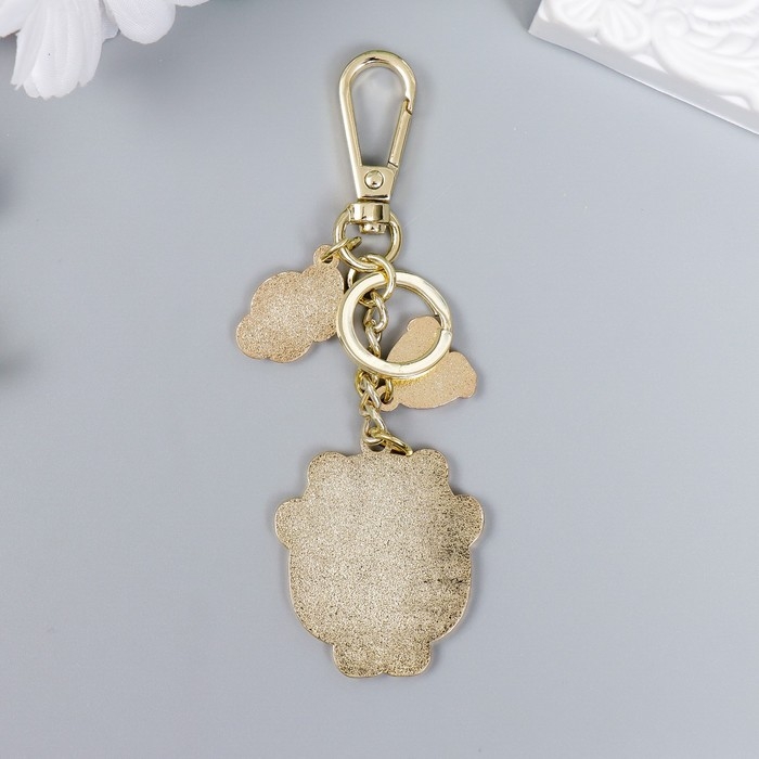 Брелок металл, эмаль с карабином Брелок металл, эмаль с карабином "Белый мишка с облаком и радугой"