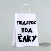 Пакет бумажный подарочный новогодний крафт с приколами, «Подарок под ёлку», белый, 24×14×28 см