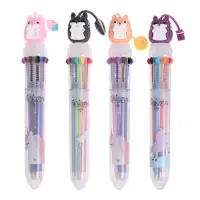 Ручка шариковая автоматическая, 10-ти цветная, Зверушки МИКС