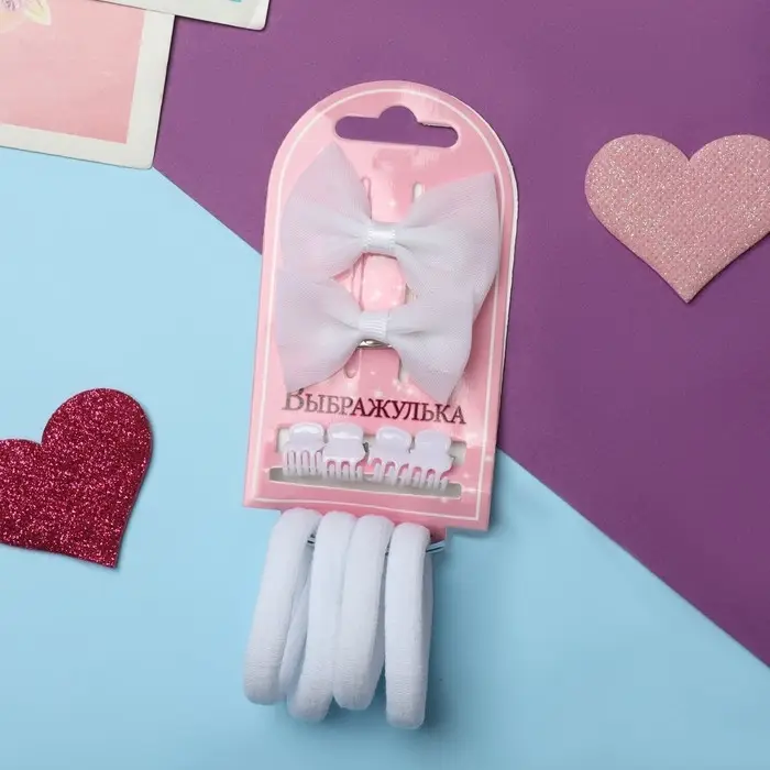 Набор для волос Набор для волос "Катерина" (2 зажима, 4 краба, 4 резинки) бантики, белый