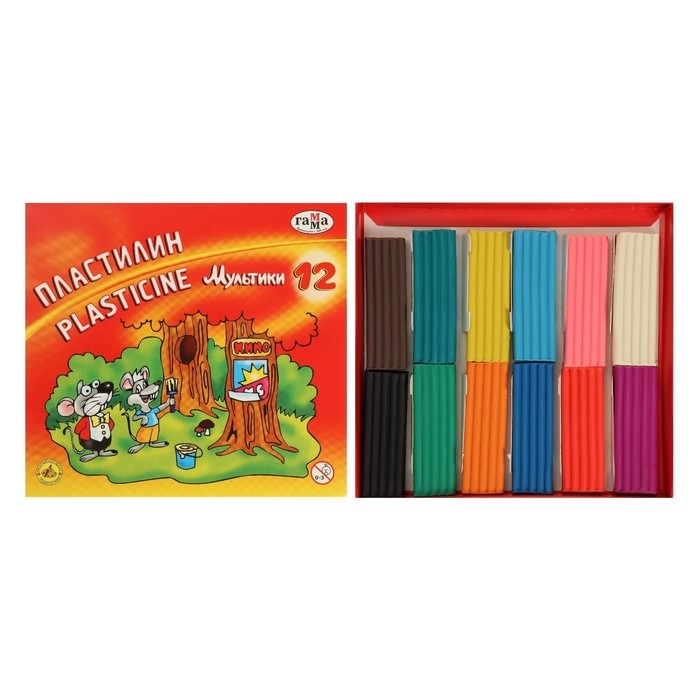 Пластилин 12 цветов 240 г, Гамма Пластилин 12 цветов 240 г, Гамма "Мультики", со стеком, картонная упаковка 280018